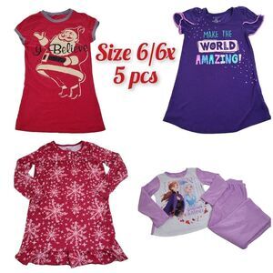 Girls Frozen Pajama set and Santa Snowflake Nightgown Bundle Size S 6 6X